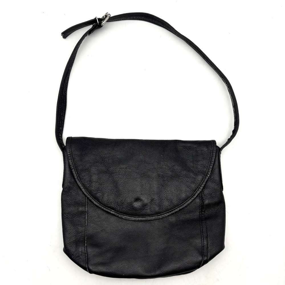 Vintage 90s Wilsons Leather Black Pebbled Leather Shoulder Bag Purse 10.5x8.5"